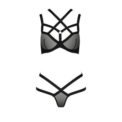 Комплект белья Passion Exclusive HAGAR SET S/M, black, стрепы, трусики и лиф PS24705 фото