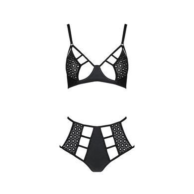 Комплект белья Passion TASMINA SET S/M black, лиф, высокие трусики с корсетом сзади SO8491 фото