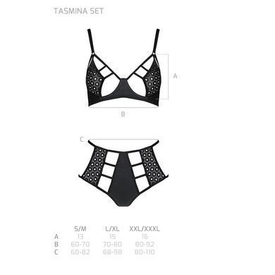 Комплект белья Passion TASMINA SET S/M black, лиф, высокие трусики с корсетом сзади SO8491 фото