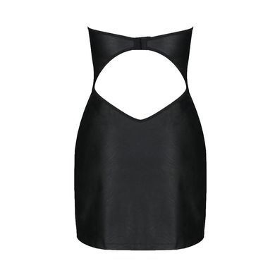 Мини-платье из экокожи Passion CELINE CHEMISE 6XL/7XL, black, шнуровка, трусики в комплекте SO7062 фото