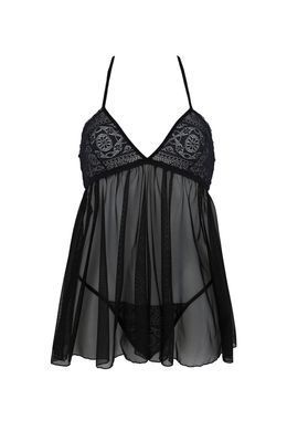 Пеньюар Passion KERRIA CHEMISE black, XXL/XXXL, кружевной верх, трусики в комплекте SX0490 фото
