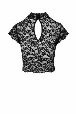 Топ Noir Handmade F303 Essence, S, black, кружевной, короткий рукав, воротник-стойка SX0255 фото