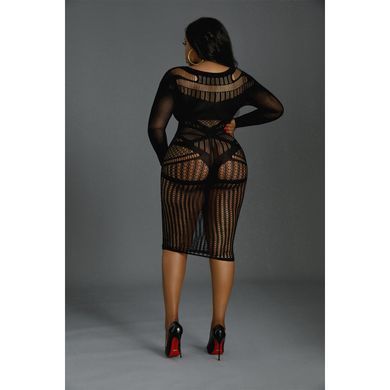 Платье-бодистокинг Moonlight Plus Model 03 XL-XXXL Black, миди, длинный рукав SO8194 фото