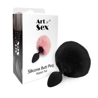 Силиконовая анальная пробка М Art of Sex - Silicone Butt plug Rabbit Tail Black, диаметр 3,5 см SO6694 фото