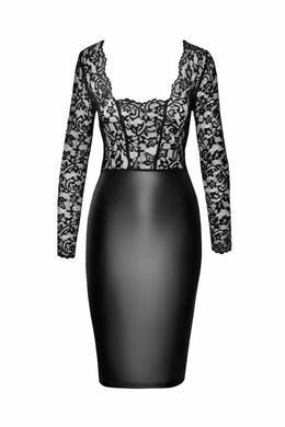 Платье Noir Handmade F295 Euphoria, S, black, кружево, глубокое декольте, юбка миди под латекс SX0207 фото