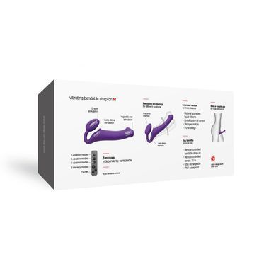 Безремневой страпон с вибрацией Strap-On-Me Vibrating Violet M диаметр 3,8 см, пульт ДУ, регулируемый SO3825 фото