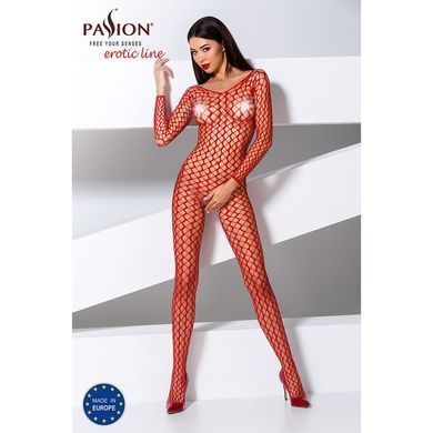 Бодистокинг Passion BS068 red, комбинезон, крупная сетка, длинный рукав PBS068R фото