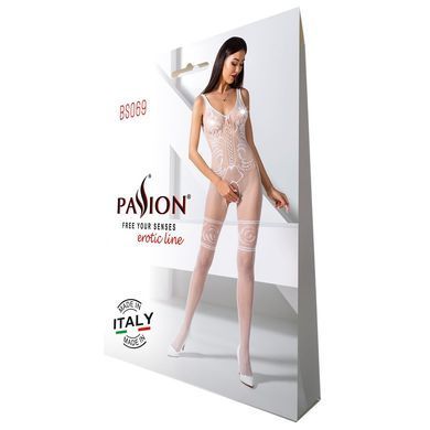 Бодистокинг Passion BS069 white, комбинезон, имитация чулок и боди PBS069W фото