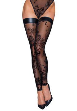 Чулки без мыска Noir Handmade F243 Tulle stockings with patterned flock embroidery, XXL SX0159 фото