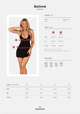 Сорочка Obsessive Selinne chemise & thong M/L Black, стринги, двойные бретели SO8671 фото
