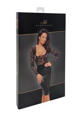 Платье Noir Handmade F295 Euphoria, XXL, black, кружево, глубокое декольте, юбка миди под латекс SX0211 фото