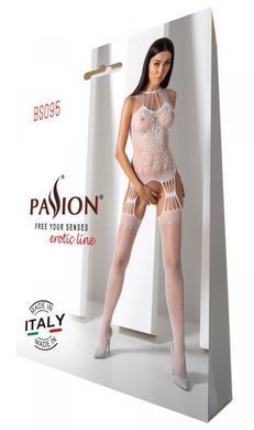 Бодистокинг с множеством бретелей Passion BS095 One Size, white, имитация пояса и чулок, с доступом SO8928 фото