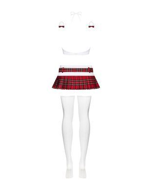 Эротический костюм школьницы с мини-юбкой Obsessive Schooly 5pcs costume S/M, бело-красный SO7304 фото