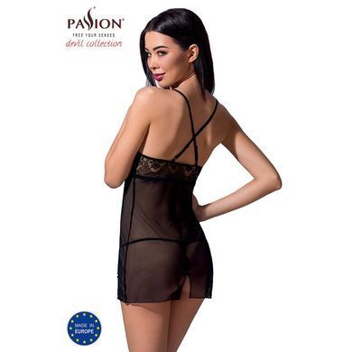 Прозрачная сорочка приталенная Passion QUENTRIS CHEMISE S/M, black, трусики PS26605 фото