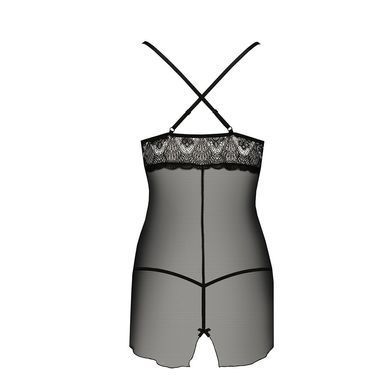 Прозрачная сорочка приталенная Passion QUENTRIS CHEMISE S/M, black, трусики PS26605 фото