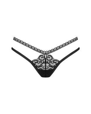 Трусики-стринги Obsessive Blomentis thong, XS/S, черные, кружевные, боковинки &mdash; двойные полосочки SX1036 фото
