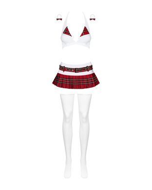 Эротический костюм школьницы с мини-юбкой Obsessive Schooly 5pcs costume L/XL, бело-красный, топ, юб SO7305 фото