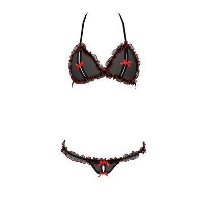 Комплект белья Passion GIANA BIKINI S/M, black, полупрозрачные лиф и трусики с бантиками EL15102 фото