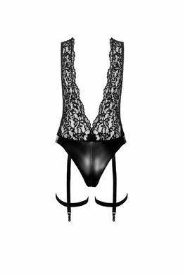 Боди Noir Handmade F297 Libido, M, черное, кружево, низ под латекс, открытый доступ, гартеры SX0220 фото
