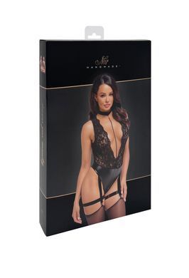 Боди Noir Handmade F297 Libido, M, черное, кружево, низ под латекс, открытый доступ, гартеры SX0220 фото