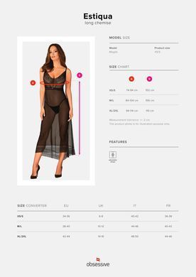 Полупрозрачная длинная сорочка Obsessive Estiqua chemise XS/S, черный, ассиметричный крой SO7262 фото