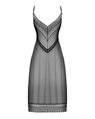 Полупрозрачная длинная сорочка Obsessive Estiqua chemise XS/S, черный, ассиметричный крой SO7262 фото