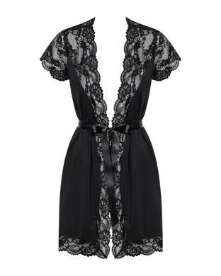 Сатиновый открытый пеньюар на поясе Obsessive 810-PEI&ndash;1 peignoir black 2XL/3XL, черный SO7162 фото
