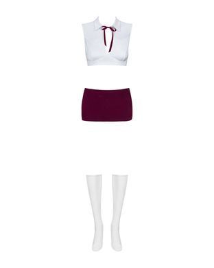 Эротический костюм студентки Obsessive Student 4 pcs costume S/M, топ, юбка, стринги, гольфы SO7731 фото