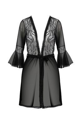 Пеньюар Passion LEAFA PEIGNOIR black S/M, длина чуть выше колена, широкие рукава, завязывается на пояс SX0507 фото