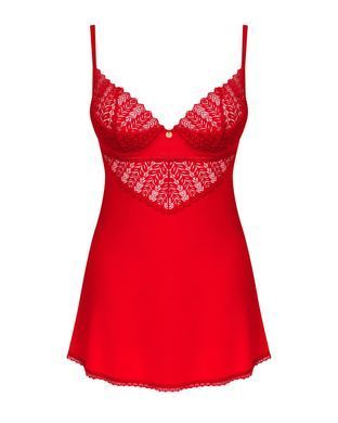 Пеньюар Obsessive Ingridia chemise & thong XS/S, красный, сорочка, стринги SO9036 фото