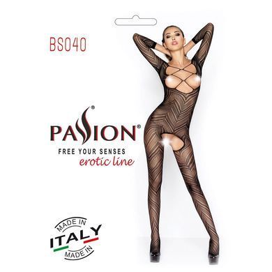 Бодистокинг Passion BS040 black, комбинезон с открытой грудью PBS040B фото