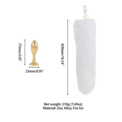 Металлическая анальная пробка Лисий хвост LOCKINK SEVANDA White Fox-Tail Anal Pear-shape Plug SX0865 фото