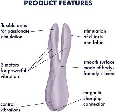 Клиторальный вибратор Satisfyer Threesome 2 Violet, 3 гибких пальчика, 3 мотора SX1213 фото