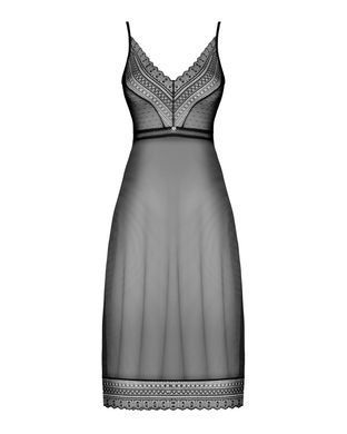 Полупрозрачная длинная сорочка Obsessive Estiqua chemise XL/2XL, черный, ассиметричный крой SO7264 фото
