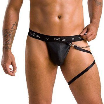 Мужские трусики танга с подвязкой Passion 058 THONG BILL XXL/XXXL Black SO7638 фото