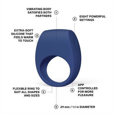 Эрекционное кольцо с вибрацией LELO Tor 3 Base Blue, управление со смартфона SX0701 фото