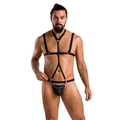 Комплект мужского белья из стреп Passion 039 SET ANDREW L/XL Black, стринги, шлейка SO7588 фото