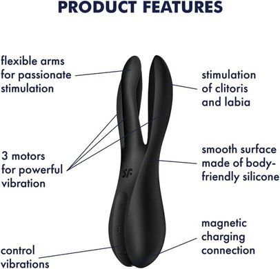 Клиторальный вибратор Satisfyer Threesome 2 Black, 3 гибких пальчика, 3 мотора SX1214 фото