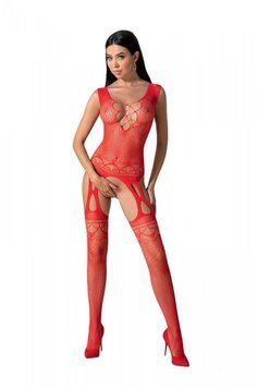 Бодистокинг с плетением на груди Passion BS099 One Size, red, открытый доступ, имитация подвязок SO8939 фото