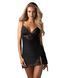 Пеньюар Obsessive Lobellis chemise & thong, M/L, черный, кружевная отделка, стринги в комплекте SX1021 фото 1